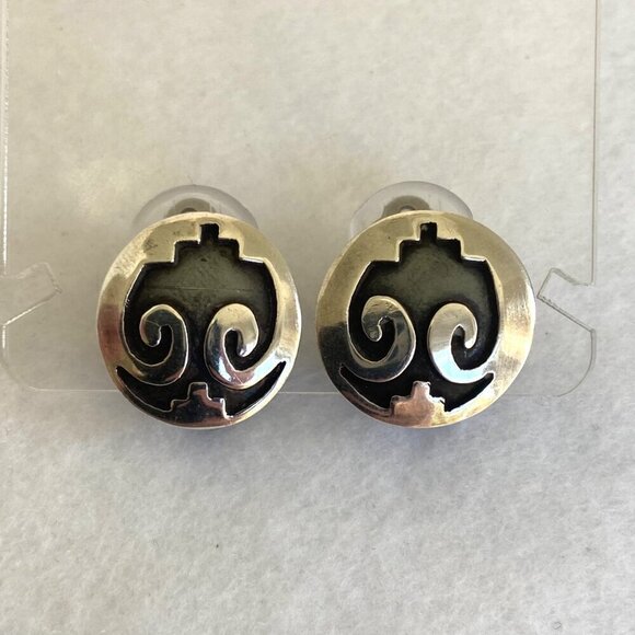 VTG Sterling Silver 925 Southwest Style Thunderbird Round Clip On Earrings - Picture 15 of 16